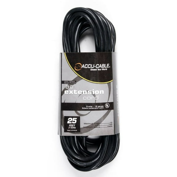 ADJ EC163-25-U 16 Gauge 25ft Black Extension Cord