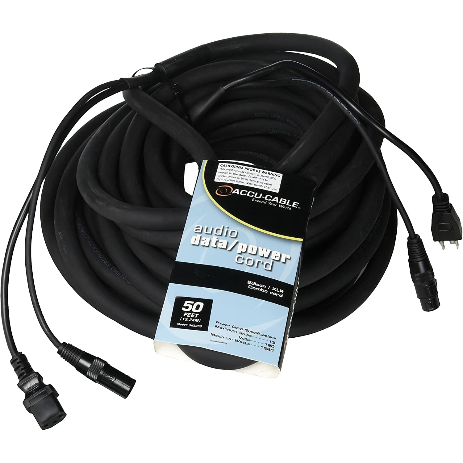 ADJ SKAC50 Accu-Cable Dual Audio Data and Power Cable, 50 Feet Length, 16 Gauge