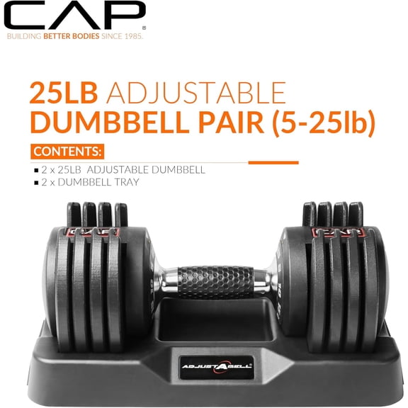ADJUSTABELL 25 lb Pair of Adjustable Dumbbells with Contoured Full Rotation Handle,  Chrome and Black Handle