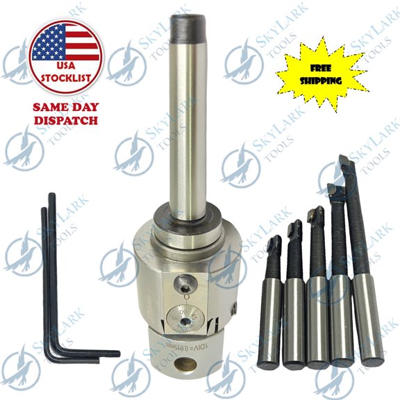 ADJUSTABLE BORING HEAD 1.5'' WITH MT1 Shank & 5Pcs Carbide boring bars USA