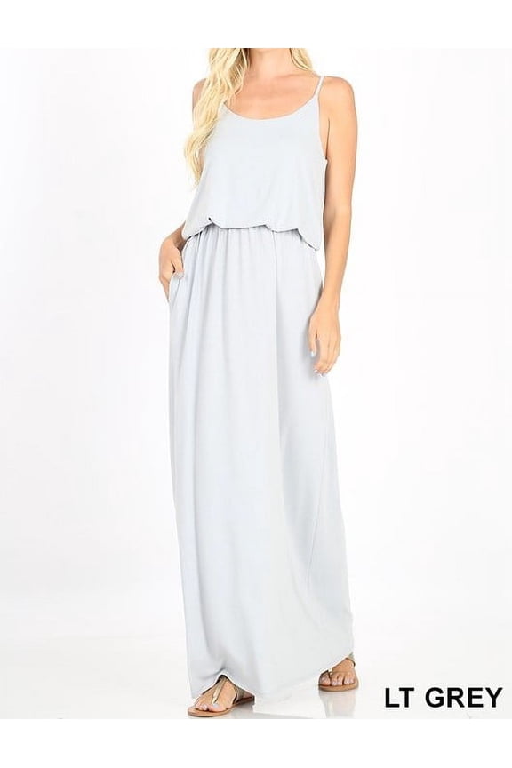 ADJUSTABLE STRAP TOP TWO LAYER MAXI DRESS 2 COLORS