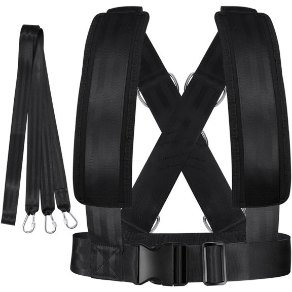 ADJUSTABLE sLED hARNESS - WITH rESISTANCE bAND FOR sTRENGTH AND fITNESS tRAINING pADDED sHOULDER sTRAPS AND wAIST bELT FOR wORKOUT sLED pULLING dURABLE nEOPRENE AND pOLYESTER vEST
