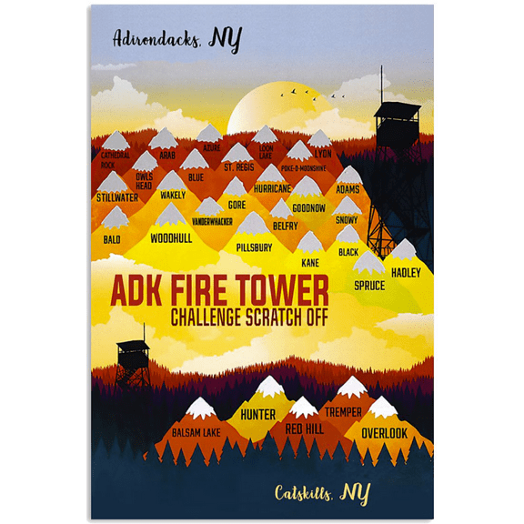 ADK fire tower challenge scratch off poster 16 x 24 Inch Poster