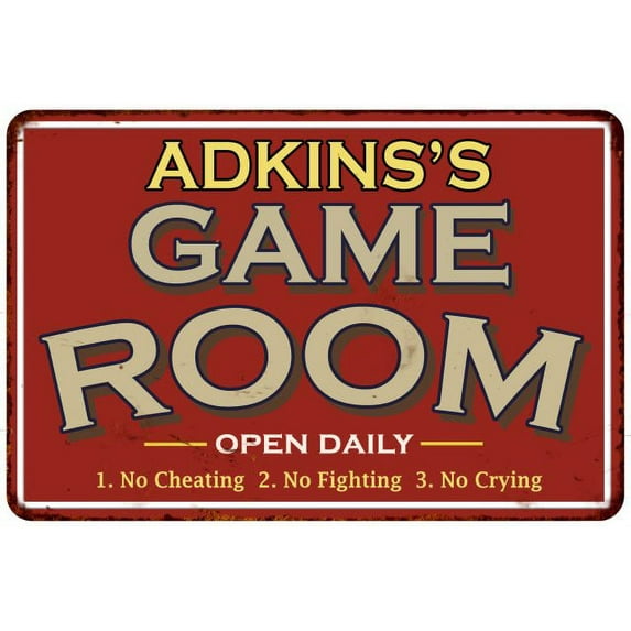 ADKINS'S Game Room Sign Vintage Look 12 x 18 Matte Finish Metal 112180001004
