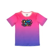 A FOR ADLEY Official Merch Presents a Custom Design Neon Checkered Logo Tee, a Soft Must Have Tee for Her Fans US, Numeric, 4, Regular, Pink and Purple Gradient