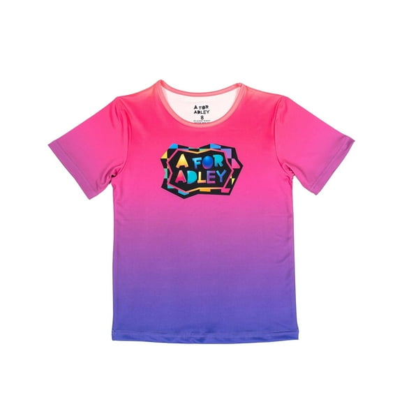 A FOR ADLEY Official Merch Presents a Custom Design Neon Checkered Logo Tee, a Soft Must Have Tee for Her Fans (US, Numeric, 4, Regular, Pink and Purple Gradient)