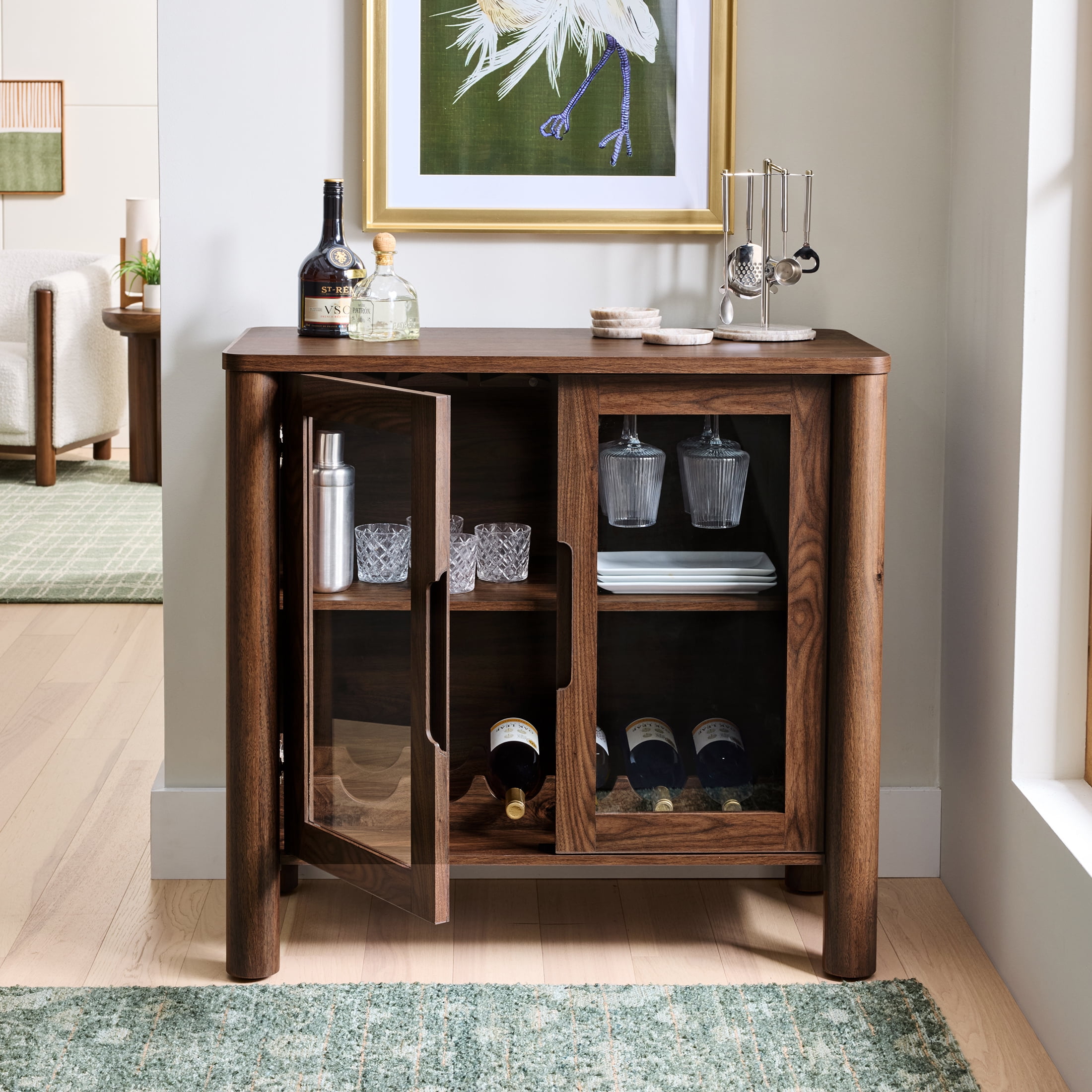Better Homes & Gardens Adlin Bar Cabinet with Storage, Walnut