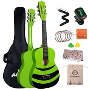 ADM 1/4 Kids Classical Guitar Kit, 30" Junior Guitar Set for Beginnners with Gig Bag, Clip on Tuner, Strap, Picks, Extra Strings, Storage Bag and Cleaning Cloth Green Honey Bee