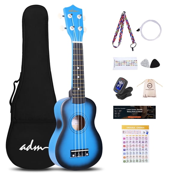 ADM 21'' Ukulele for Beginners Hawaiian Wood Ukulele Kit for Kids Adult Student Starter with Free Lessons, Blue