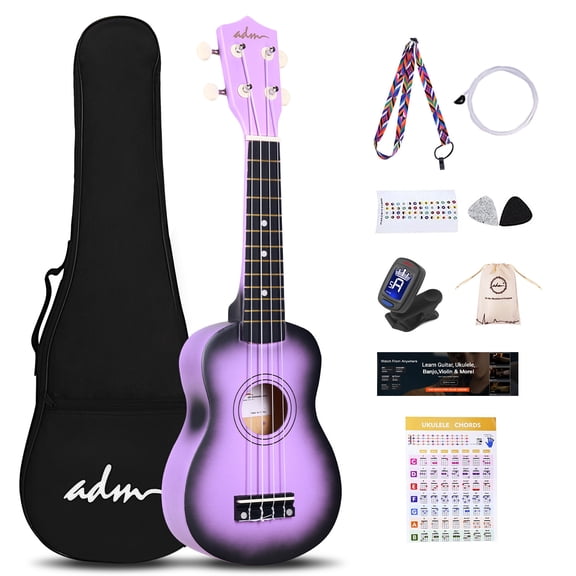 ADM 21'' Ukulele for Beginners Hawaiian Wood Ukulele Kit for Kids Adult Student Starter with Free Lessons, Purple