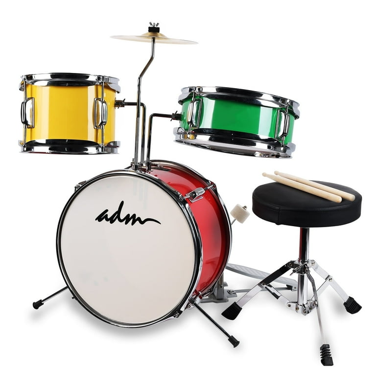 ADM 3-Piece Junior Drum Set with Silent Mats, Throne, Cymbal
