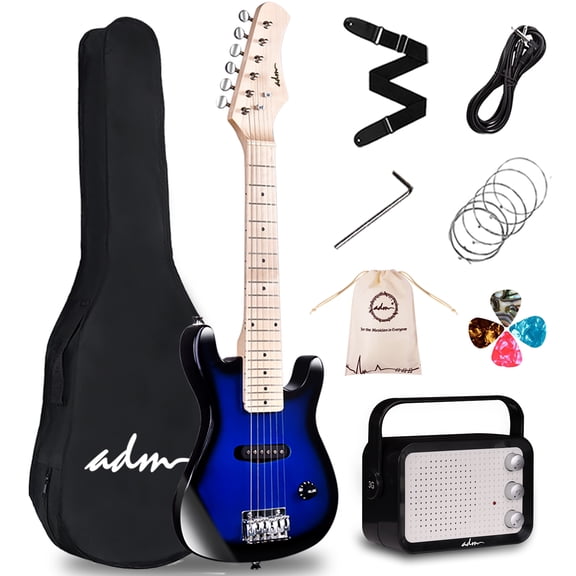 ADM 30 inch Kids Electric Guitar Beginner Kit, Junior 1/4 Size Mini Electric Wood Guitar for Children with Amplifier-Blue
