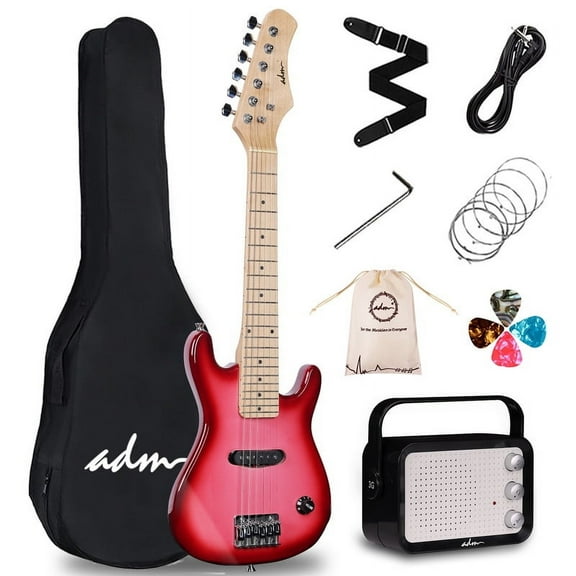 ADM 30 inch Kids Electric Guitar Beginner Kit, Junior 1/4 Size Mini Electric Wood Guitar for Children with Amplifier-Pink