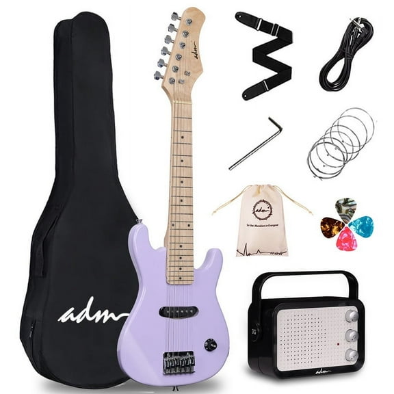 ADM 30 inch Kids Electric Guitar Beginner Kit, Junior 1/4 Size Mini Electric Wood Guitar for Children with Amplifier-purple