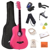 ADM 38 Acoustic Cutaway Guitar for Kids Beginner Kit with Free Lessons, Pink