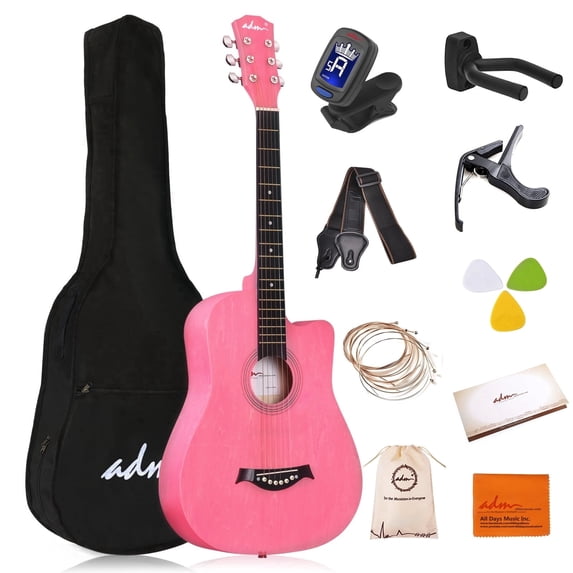 ADM 38'' Acoustic Cutaway Guitar for Kids Beginner Kit with Free Lessons, Pink
