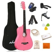 ADM 38 Acoustic Cutaway Guitar for Kids Beginner Kit with Free Lessons, Pink