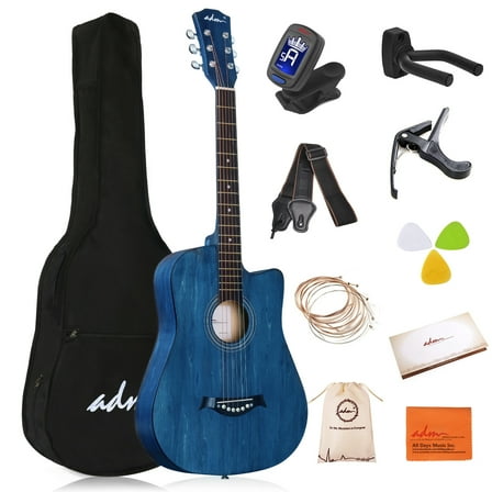 ADM 38'' Acoustic Cutaway Guitar for Kids Beginner Kit with Free Lessons, Tuner, Blue