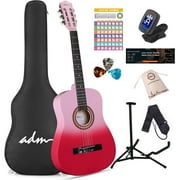 ADM Acoustic Guitar for Adults & Kids, 38" Travel Guitar Kit (Pink)