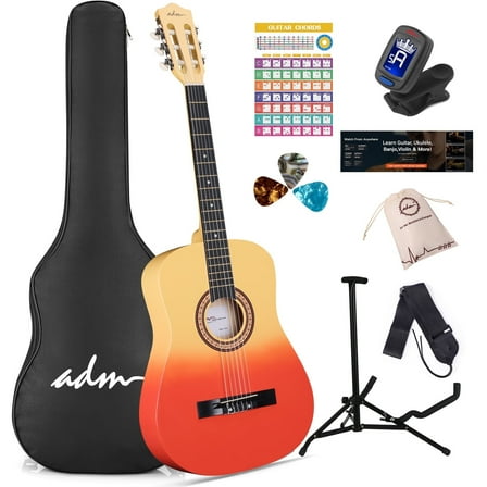 ADM Acoustic Guitar for Adults & Kids, 38" Travel Guitar Kit (Sunburst)