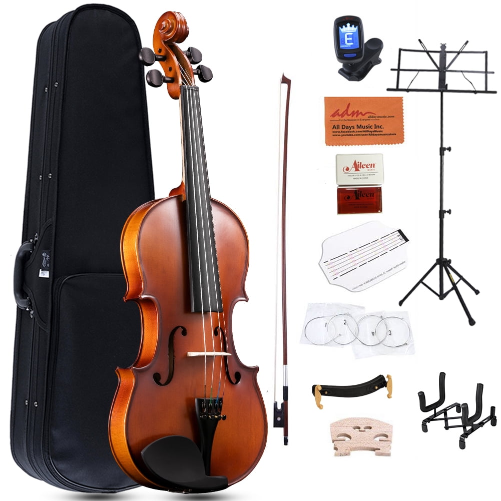 ADM Acoustic Violin for Beginner 4/4 Full Size Violin Set Solid Wood Ebony for Adult Teen Student Starter Kit with Hard Cae, Free Lessons, Brown