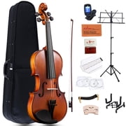 ADM Acoustic Violin for Beginner 4/4 Full Size Violin Set Solid Wood Ebony for Adult Teen Student Starter Kit with Hard Cae, Free Lessons, Brown