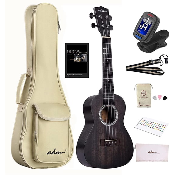 ADM Concert Ukulele 23'' Mahogany Hawaiian Ukulele Kit for Beginner Kid Adult with Free Lessons, Black