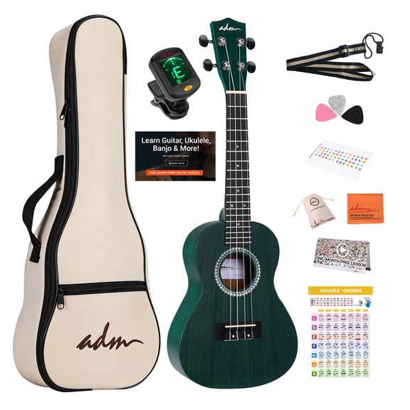 ADM Concert Ukulele 23'' Mahogany Hawaiian Ukulele Kit for Beginner Kid Adult with Free Lessons, Green