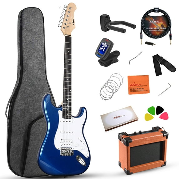 ADM Electric Guitar Solid-Wood Body 39 inch Beginner Kit with Amplifier, Strap, String, Tuner, Cable, Picks (Blue)