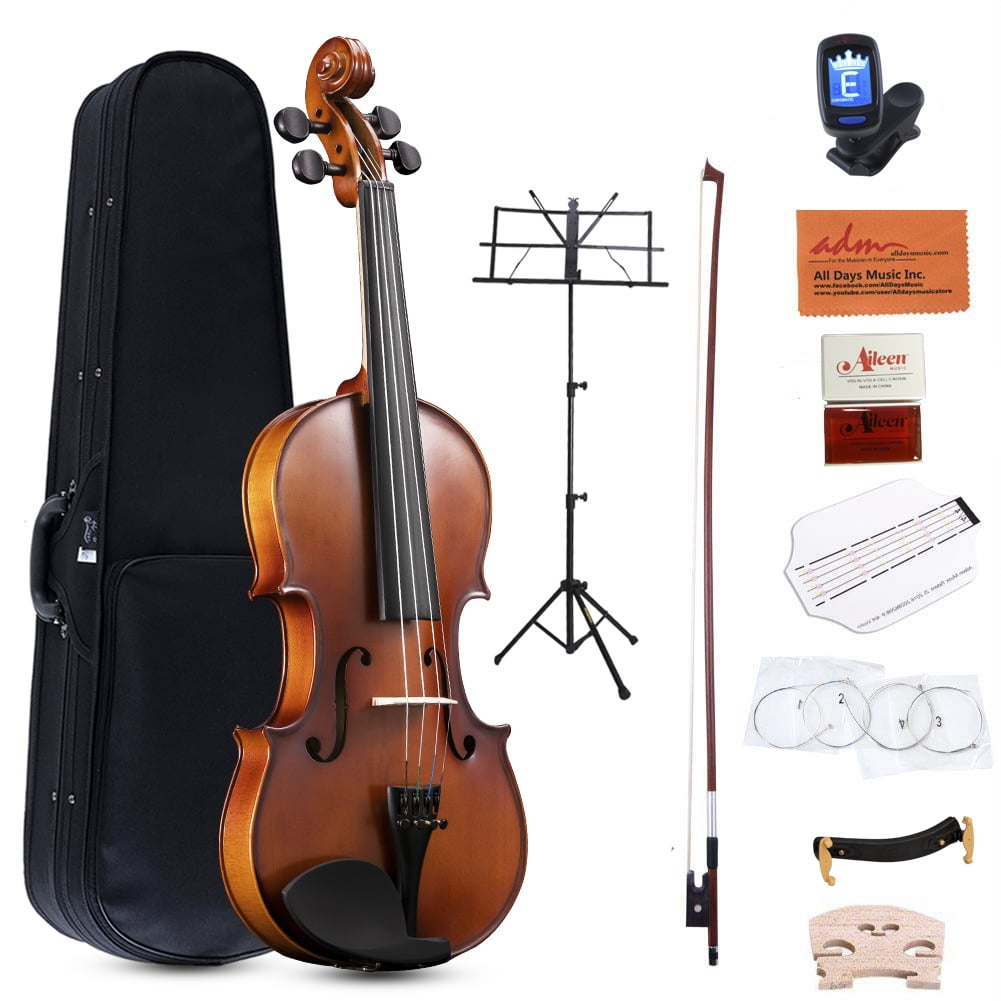 ADM Full Acoustic Violin, 4/4 Solid Wood Violin for Student Beginners Hard Case, Shoulder Rest, Bow, Rosin, Strings(Ebony) - Walmart.com
