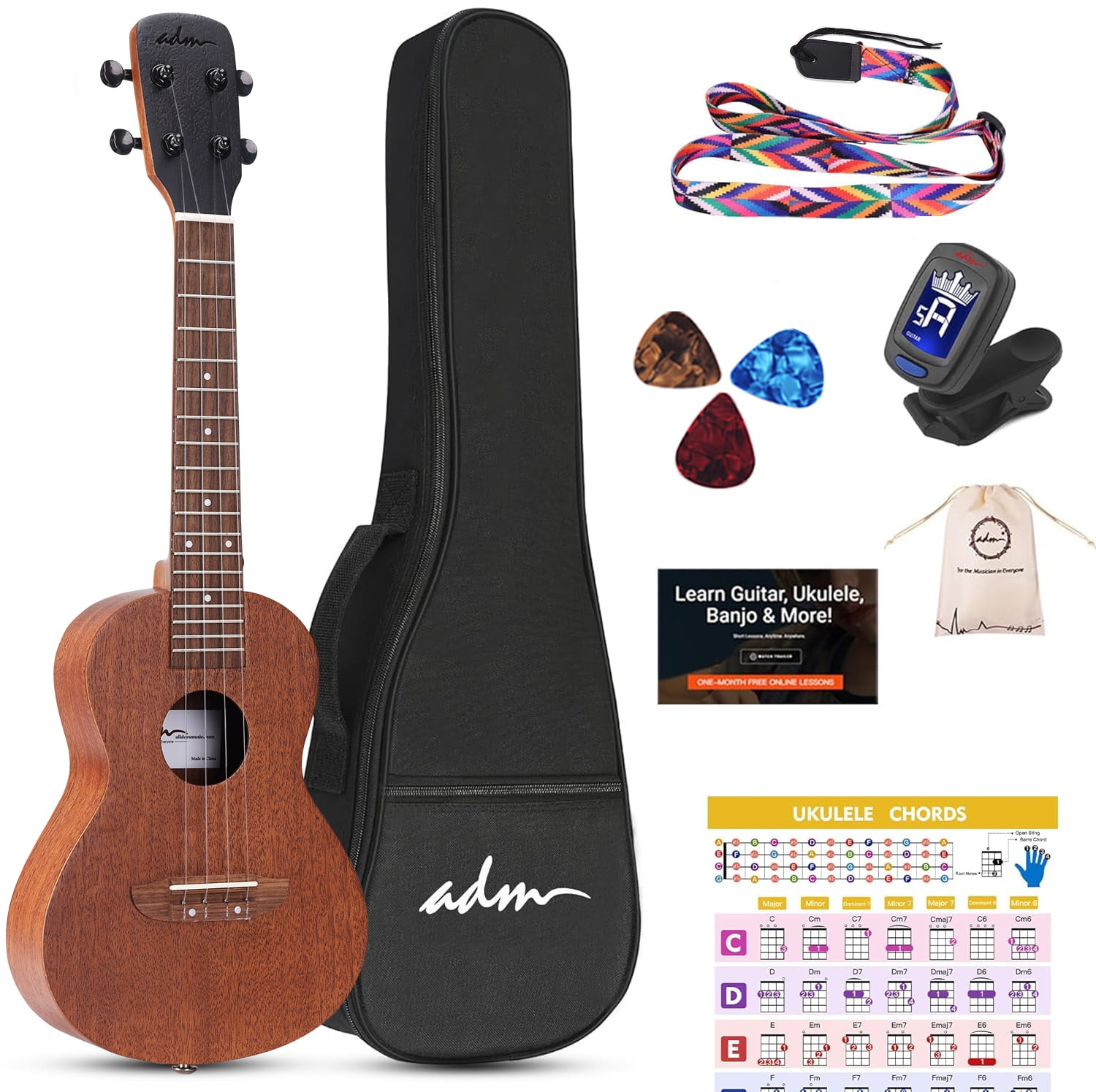 ADM Soprano Ukulele 21 inch for for Kids Adult Student Beginners, Mahogany Wood Ukulele Starter Kit