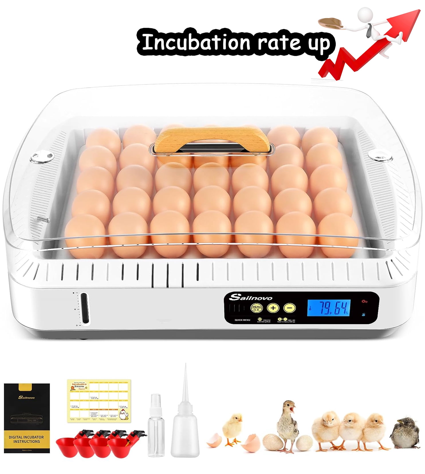 Adnoom Egg Incubator, 12 Eggs Incubator with Automatic Egg Turner and Temperature and Humidity Control,LED Display Egg Incubator for Hatching Chicken,Duck,and Goose Eggs with Kettle, Sprinkler