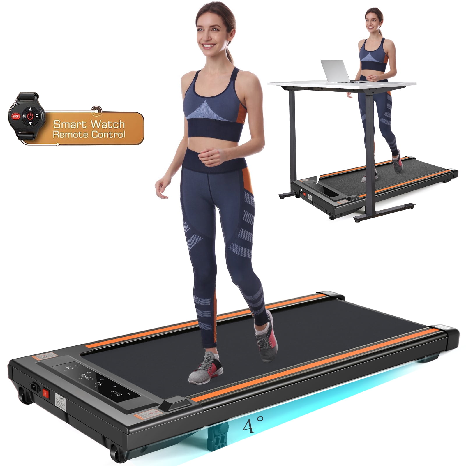 ADNOOM 300 lbs Capacity Under Desk Treadmill with Incline, 2.5HP Walking  Pad Treadmill with Remote Control, LED Touch Screen, 12 Preset Programs,  Jogging Machine Installation-Free（Green） - Walmart.com