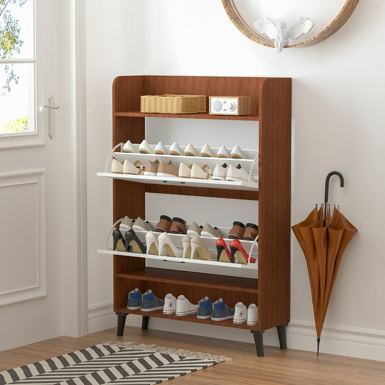 ADOFFUR Shoe Storage Cabinets Entryway Shoe Cabinet with 2 Flip Drawers Narrow Shoe Rack Cabinet Freestanding Shoe Organizer for Hallway Bedroom Apartment Walmart