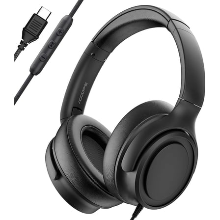 ADOOPE Wired Over-Ear Headphones with USB C Connector, Hi-Fi Stereo Sound, Noise-Isolating Ear Cups, Comfortable Fit for USB C Devices (Black)