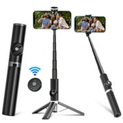 ADORAMOUR 39" Selfie Stick Tripod, All-in-1 Retractable Aluminum Tripod with Bluetooth Remote for 4-7 inch iPhone and Android（Black）