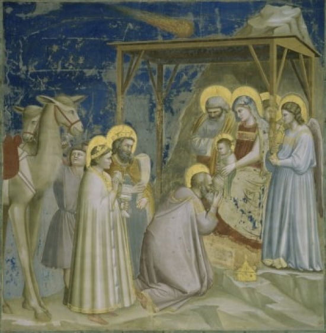 ADORATION OF THE MAGI FRESCO Giotto di Bondone ca1266 d1337 Italian Arena Chapel Canvas Art - Giotto di Bondone (24 x 36)