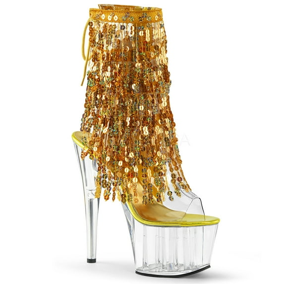 ADORE-1017SQF, 7'' Heel 2 3/4'' Platform Sequins Fringe Ankle Boot