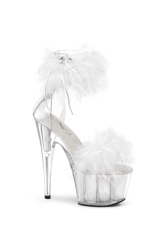 ADORE-724F, 7" Heel 2 3/4" Platform Marabou Fur Ankle Cuff Sandal Back Zip