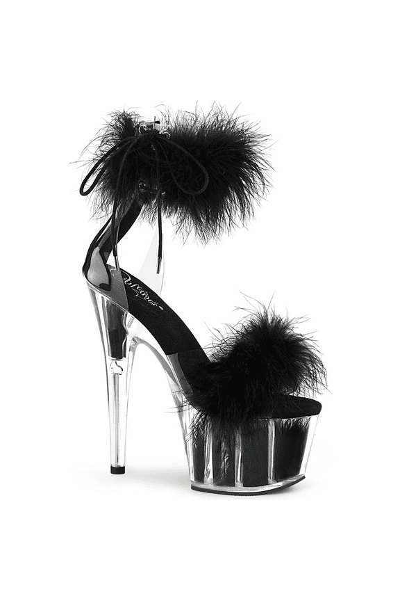 ADORE-724F, 7" Heel 2 3/4" Platform Marabou Fur Ankle Cuff Sandal Back Zip