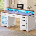 thumbnail image 1 of 60'' Farmhouse Executive Desk with Drawers, Computer Desk with Power Outlet and LED Lights for Home, Office, White, 1 of 8
