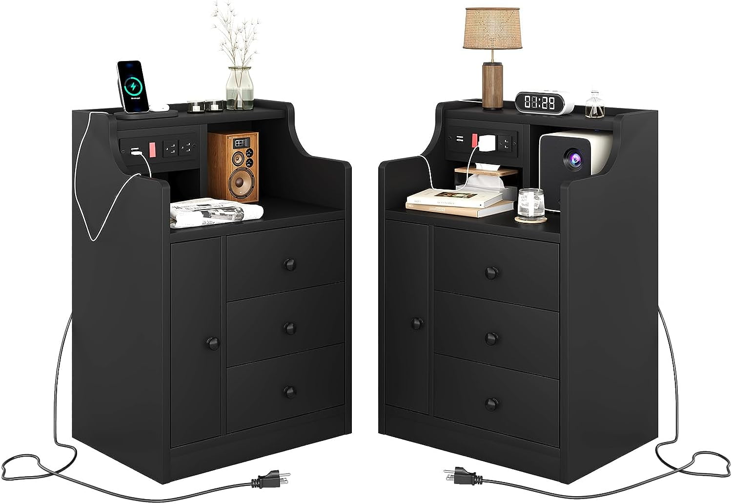 ADORNEVE Nightstand Set of 2 with Charging Station USB Port, Bedside