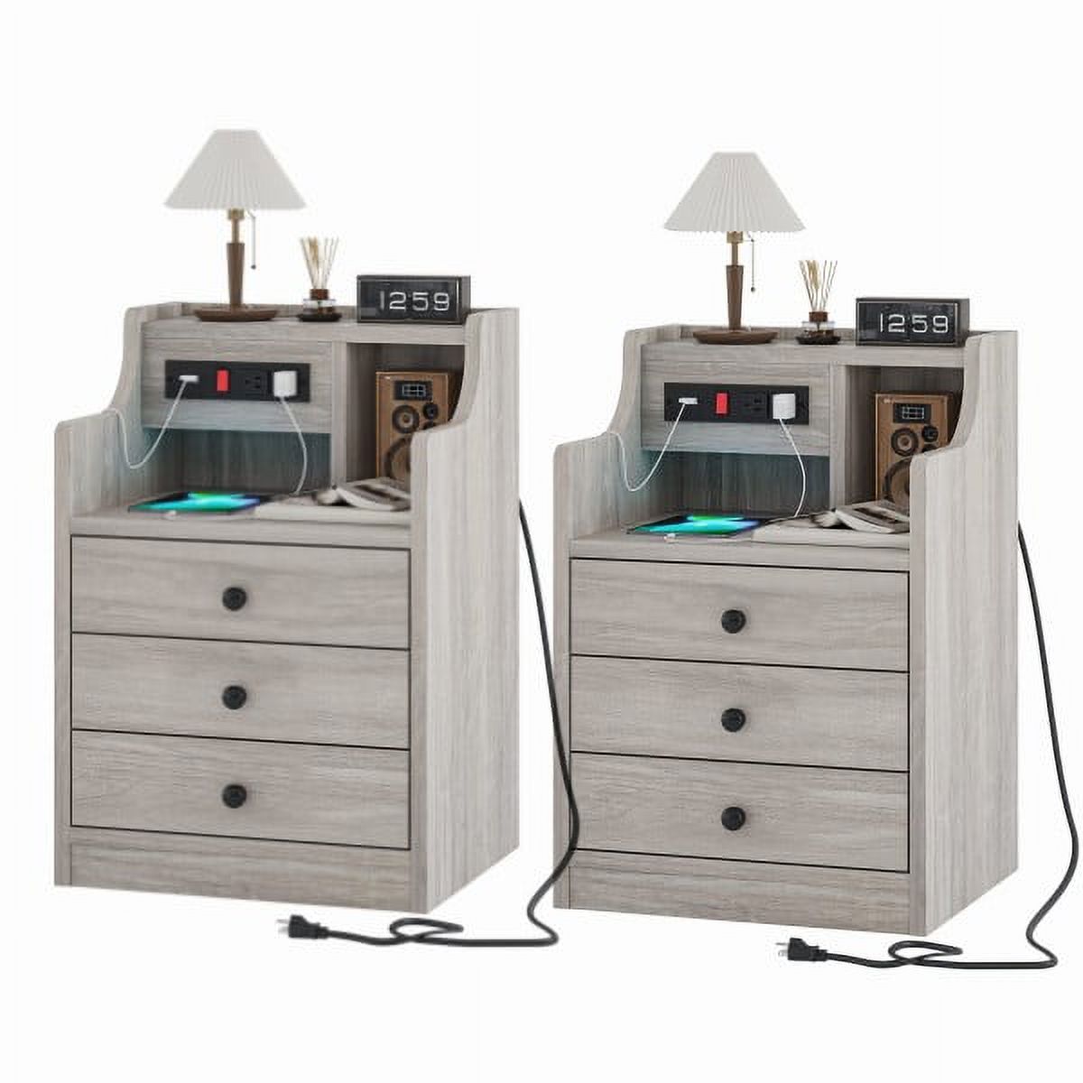 Costway Nightstand W/2 Drawers Multipurpose Retro Grey Bedside Table
