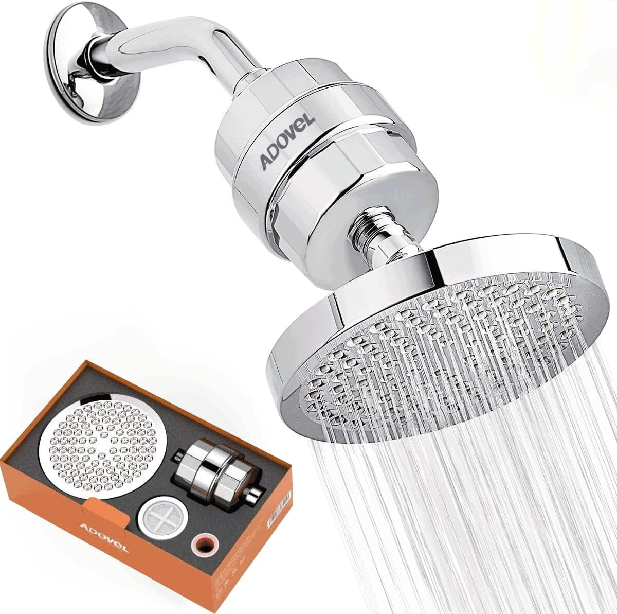 ADOVEL High Output Shower Head and Hard Water Filter for Bathroom
