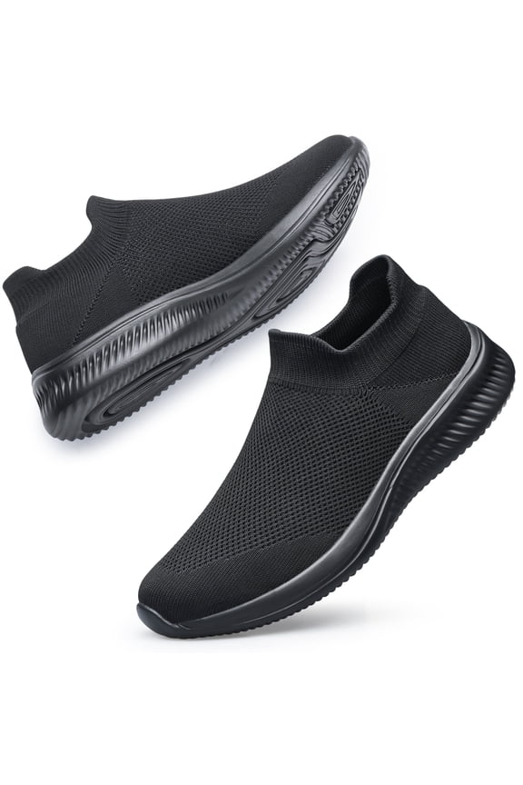 Women's Sneakers Lightweight Walking Shoes Breathable Slip-on Flats All Black 11