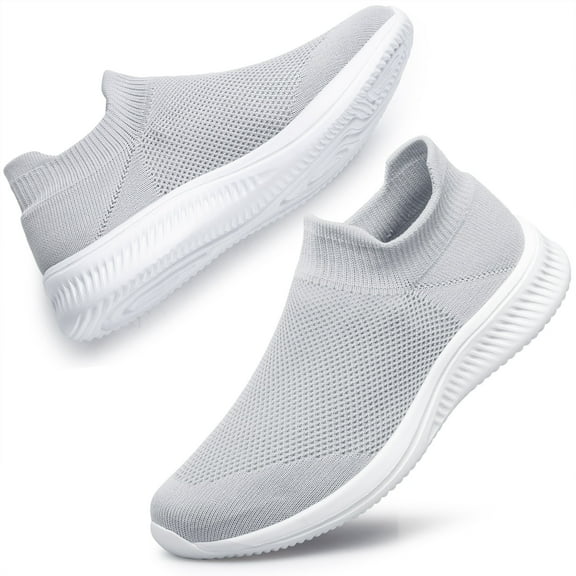 ADQ Women's Sneakers Lightweight Walking Shoes Breathable Slip-on Flats Light Gray 8