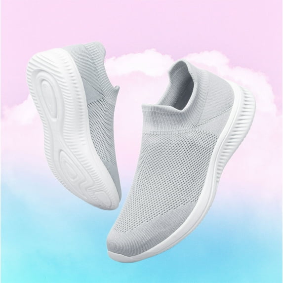 ADQ Women's Sneakers Lightweight Walking Shoes Breathable Slip-on Flats Light Gray 9