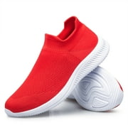 Women's Sneakers Lightweight Walking Shoes Breathable Slip-on Flats Red 10
