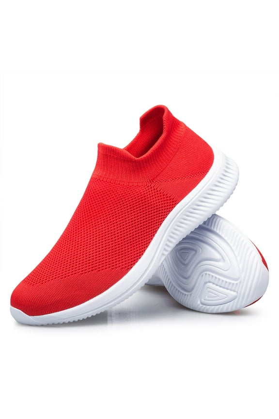 Women's Sneakers Lightweight Walking Shoes Breathable Slip-on Flats Red 11