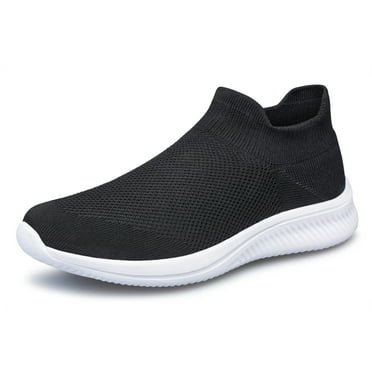 ADQ Women's Walking Shoes Lightweight Slip-on Flats Breathable Black White 8